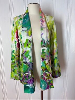 CLAIRE DESJARDINS Abstract Watercolor Bamboo Cardigan | Size Small